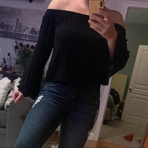 Off shoulder black crop blouse